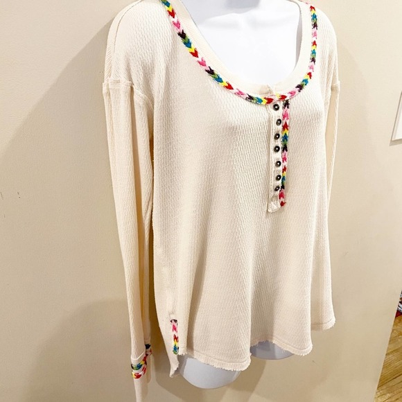 Free People Rainbow Thermal Henley Top Ivory M - Picture 3 of 16